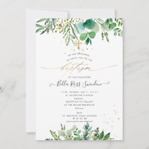 PixDezines Watercolor Eucalyptus Greenery Baptism  Invitation