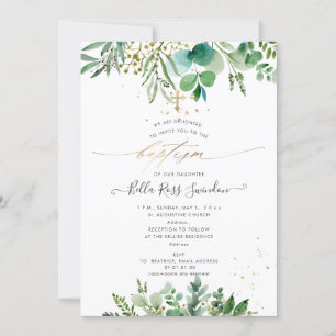 PixDezines Watercolor Eucalyptus Greenery Baptism  Invitation