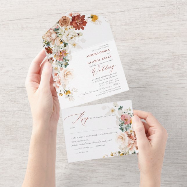 PixDezines Watercolor Fall Garden Flowers  All In One Invitation (Tearaway)