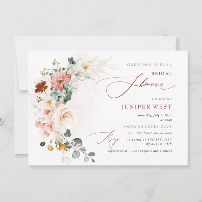 PixDezines Watercolor Fall Garden Flowers Bridal  Save The Date (Front)