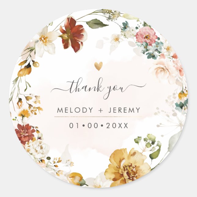 PixDezines Watercolor Fall Garden Flowers Classic Round Sticker (Front)