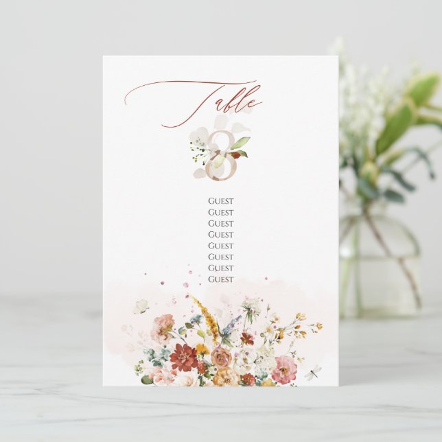 PixDezines Watercolor Fall Garden Flowers Table 8 Invitation (Standing Front)