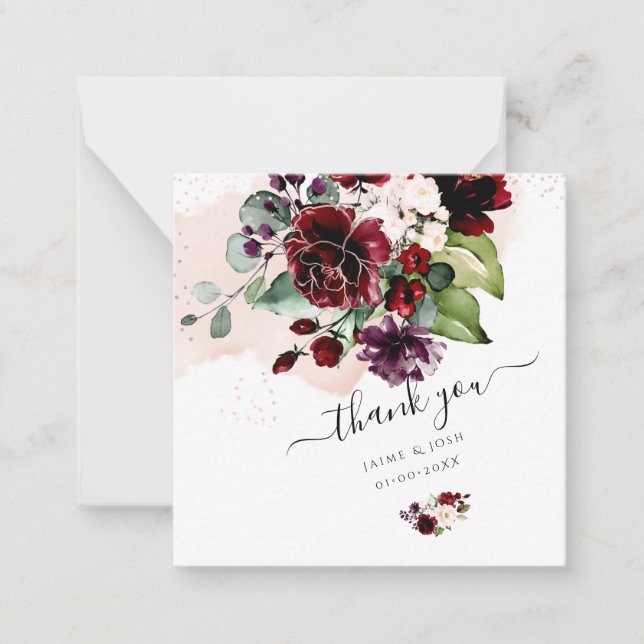 PixDezines Watercolor Flowers Blush and Burgundy Card (Front)