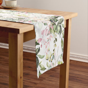 PixDezines Watercolor Flowers Foliage Blush Pink S Short Table Runner