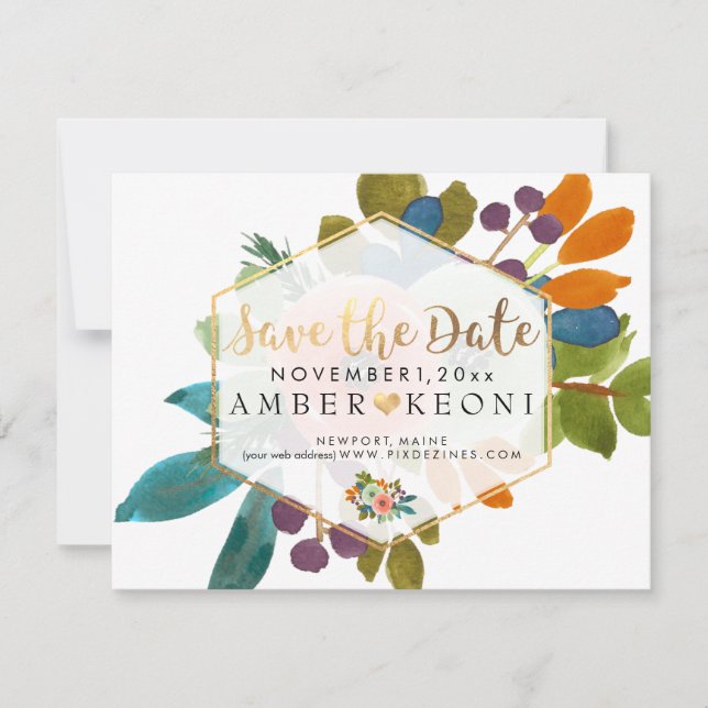 PixDezines Watercolor Flowers Save the Date (Front)