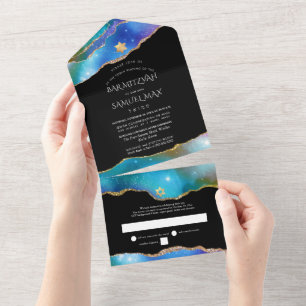 PixDezines Watercolor Galaxy Agate Bar Mitzvah All In One Invitation