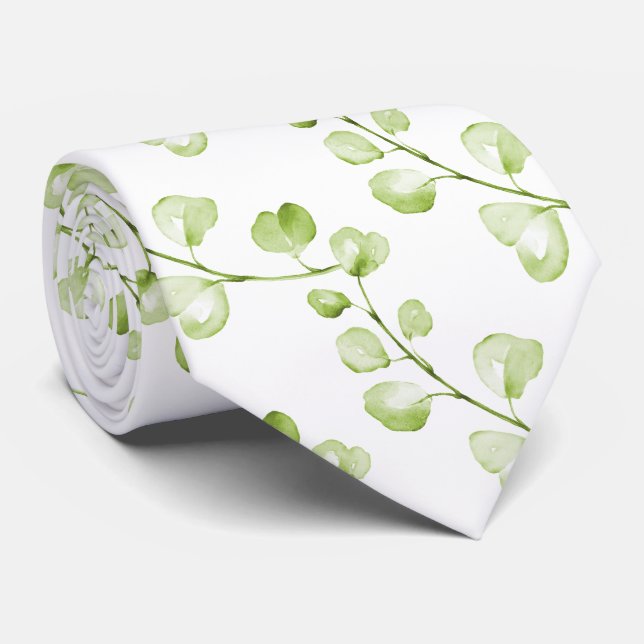 PixDezines Watercolor Green Eucalyptus Tie (Rolled)