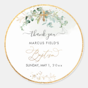 PixDezines Watercolor Greenery  Eucalyptus Baptism Classic Round Sticker