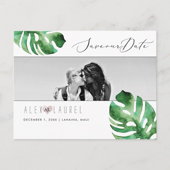 PixDezines Watercolor Greenery, Save the Date Postcard (Front)