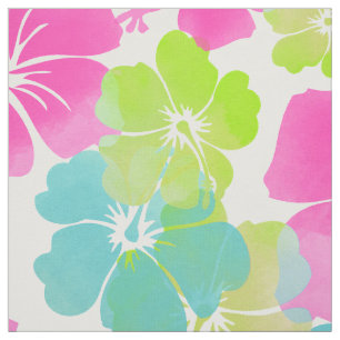 PixDezines watercolor hibiscus/pink/green/aqua Fabric