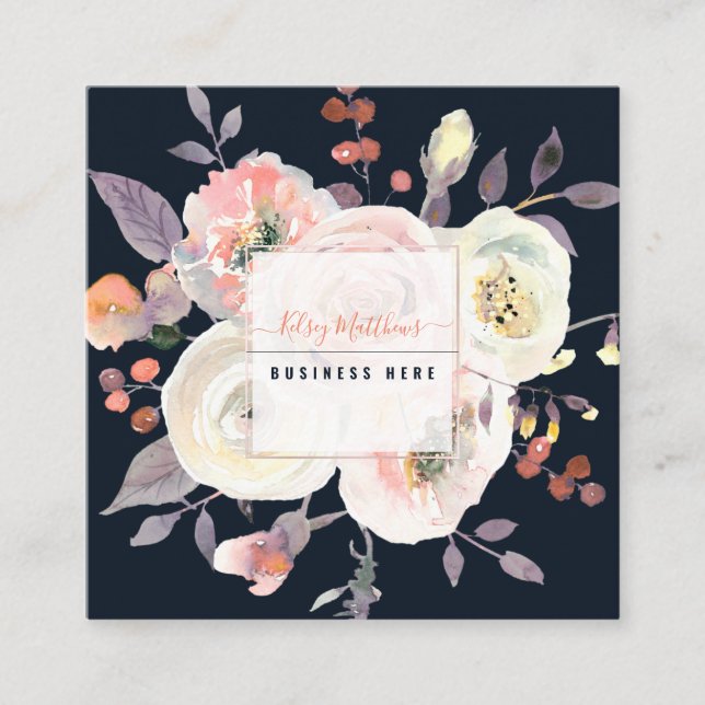 PixDezines Watercolor midsummer pastel roses Square Business Card (Front)