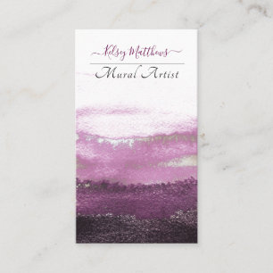 PixDezines Watercolor Modern Waves, Bergundy+Silv Business Card