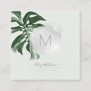 PixDezines Watercolor Monstera Tropical Foliage Square Business Card