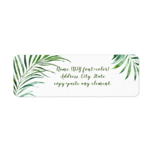 PixDezines Watercolor Palm Fronds, Greenery Return Address Label