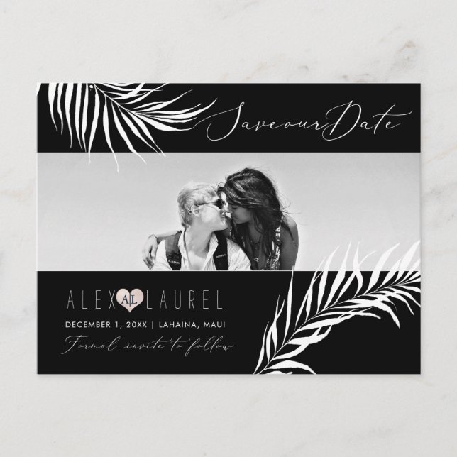 PixDezines Watercolor Palms, Save the Date Postcard (Front)