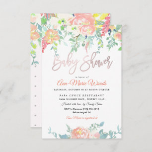 PixDezines Watercolor Peach Peonies Baby Shower Invitation