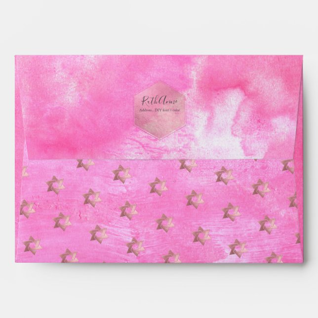 PixDezines Watercolor Pink Bat Mitzvah Envelope (Back (Top Flap))