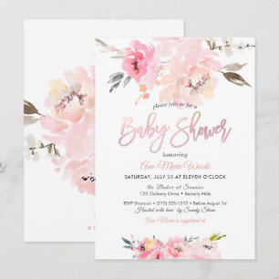 PixDezines Watercolor, Pink Peonies Baby Shower In Invitation
