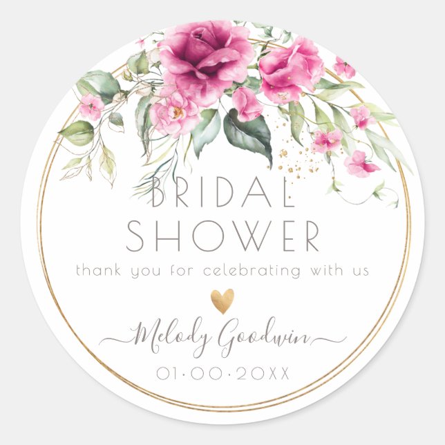 PixDezines Watercolor Pink Roses Bouquet Classic Round Sticker (Front)