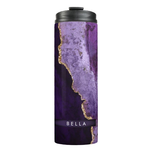 PixDezines WATERCOLOR PURPLE AGATE FAUX GOLD Thermal Tumbler (Front)