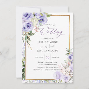 PixDezines Watercolor Purple Roses Wedding Invitation