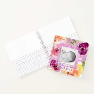 PIXDEZINES WATERCOLOR ROSES BABY 1ST YEAR NOTEBOOK