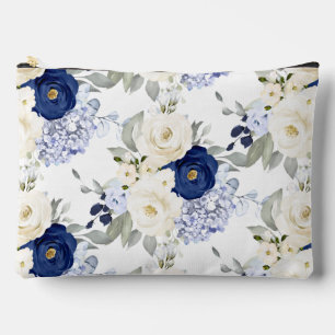 PixDezines Watercolor Roses Navy Blue Cream Accessory Pouch