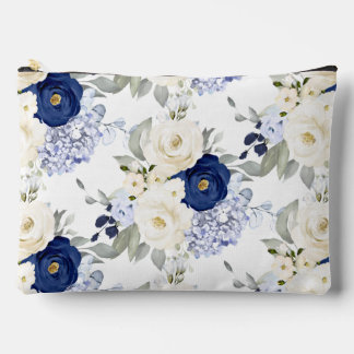 PixDezines Watercolor Roses Navy Blue Cream Accessory Pouch