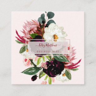 PixDezines Watercolor Rustic Bloom Blush Burgundy Square Business Card