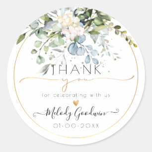 PixDezines Watercolor Rustic Blue Gum Eucalyptus Classic Round Sticker