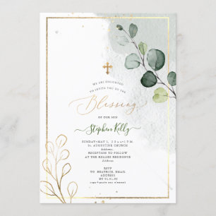 PixDezines Watercolor Rustic Eucalyptus Baptism Invitation