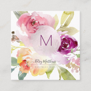 PixDezines Watercolor Summer Roses Square Business Card