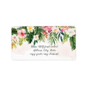 PixDezines Watercolor Tropical Flowers Arrangement Label