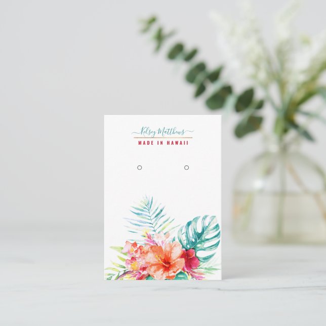 PixDezines Watercolor Tropical Paradise Earrings Business Card (Standing Front)