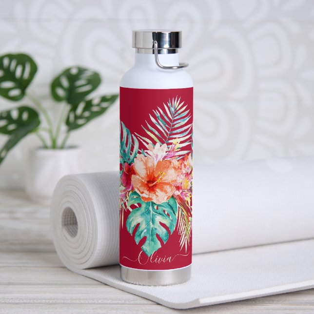PixDezines Watercolor Tropical Paradise Flowers Water Bottle (Yoga)