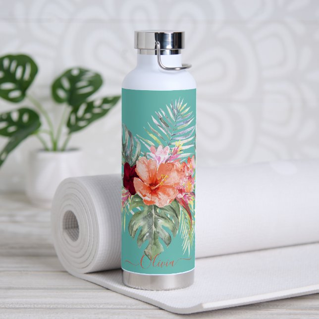 PixDezines Watercolor Tropical Paradise Flowers Water Bottle (Yoga)