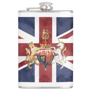 PIXDEZINES WATERCOLOR UNION JACK and INSIGNIA Hip Flask