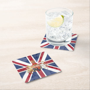PIXDEZINES WATERCOLOR UNION JACK and INSIGNIA Square Paper Coaster