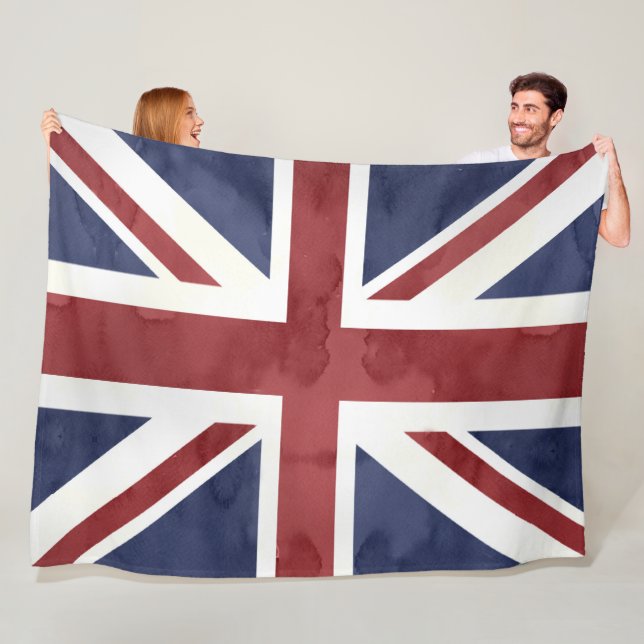 PixDezines Watercolor Union Jack Fleece Blanket (In Situ)