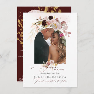 PixDezines Watercolor Vintage Fall Roses Dahlias Save The Date