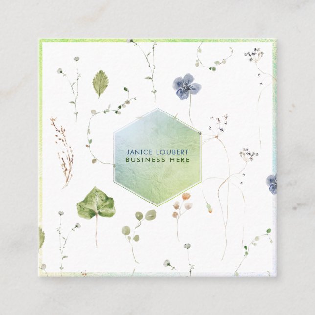 PixDezines Watercolor Wild Flowers Honeycomb Square Business Card (Front)