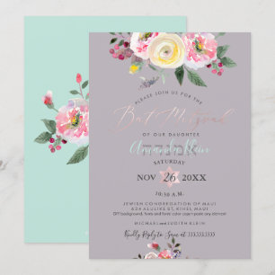 PixDezines Watercolor Winter Roses Bat Mitzvah Invitation
