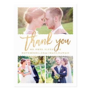 PixDezines Wedding Thank You/Faux Gold Script Postcard