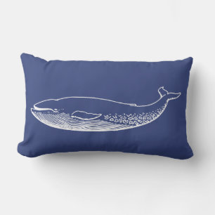 PixDezines white+blue blue whale/diy background Lumbar Cushion