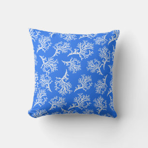 PixDezines white+blue coral/diy background Cushion