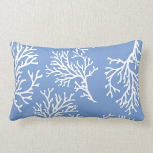PixDezines white+blue coral/diy background Lumbar Cushion