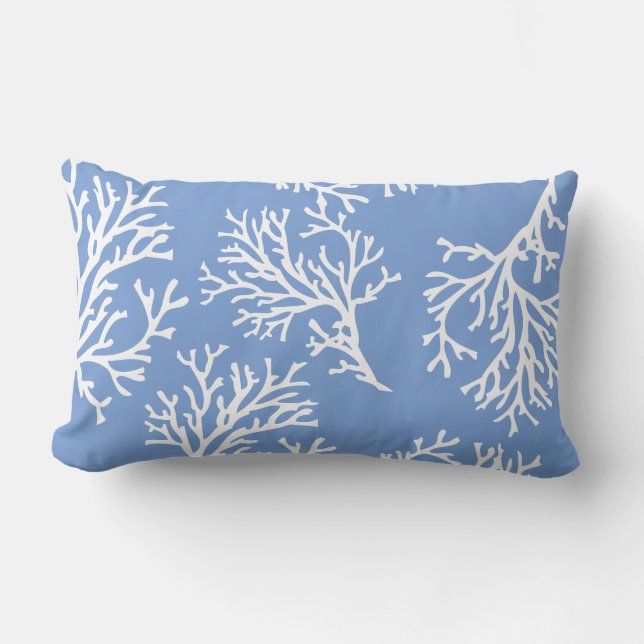 PixDezines white+blue coral/diy background Lumbar Cushion (Front)