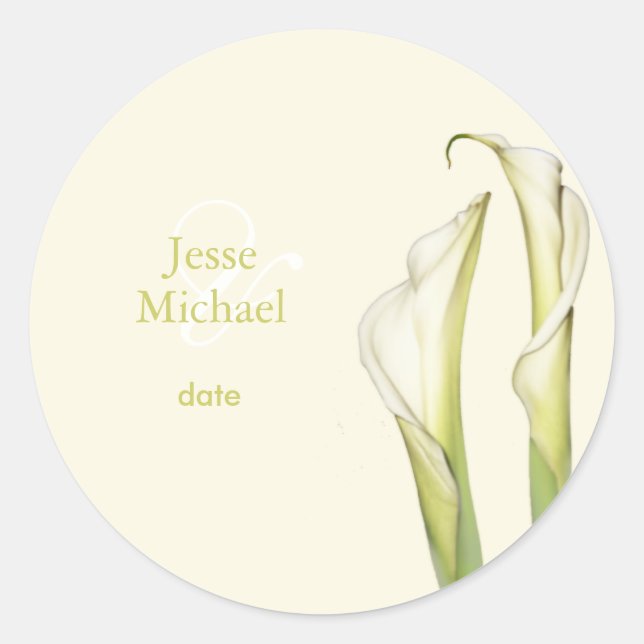 PixDezines white calla lilies/diy background Classic Round Sticker (Front)