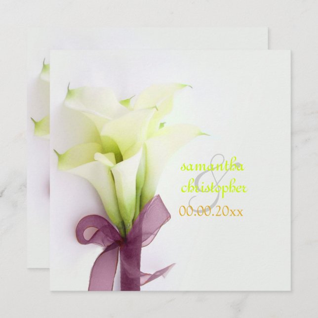 PixDezines WHITE CALLA LILIES WEDDING BOUQUET Invitation (Front/Back)