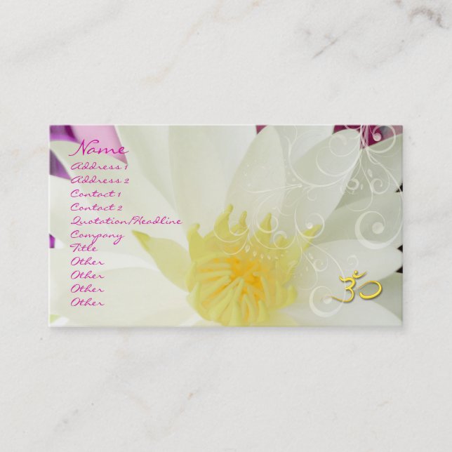 PixDezines white lotus/water lily + pearly swirls Business Card (Front)
